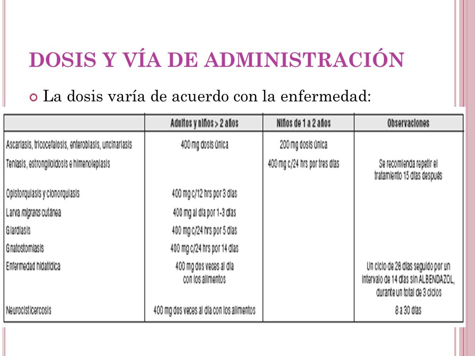 Dosis del mebendazol en adultos